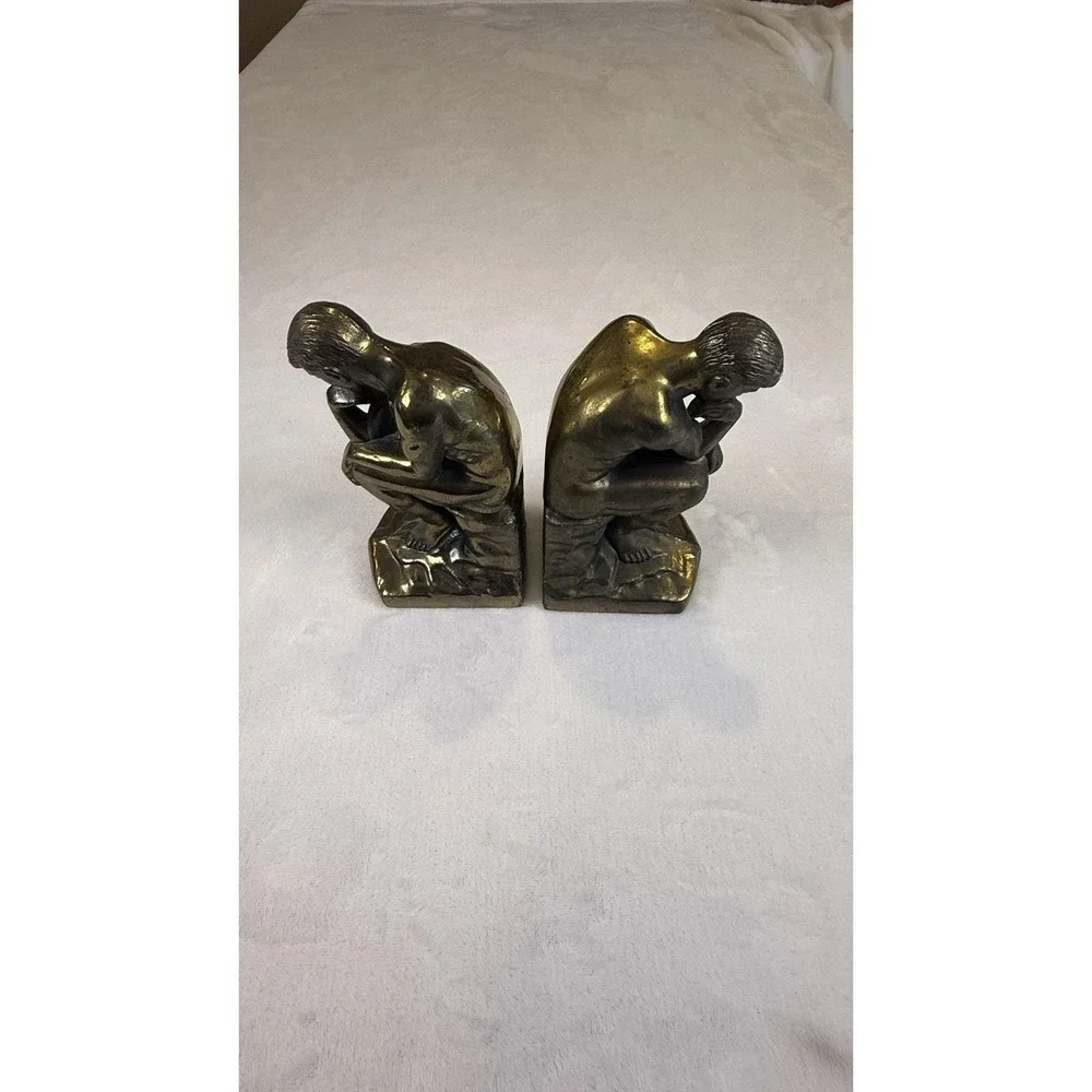 VTG Park Sherman's The Thinker Cast Metal Brass/Bronze Bookends C 1928